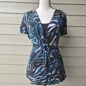Perception Women Animal Print Blouse Medium Y2K Indie Sleaze Going Out Mcbling